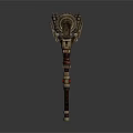 Fantasy Warrior Mace With Double Creature Heads And Intricate Metal Design