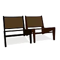 Two Dark Brown Wooden Frame Leisure Chairs With Panel Back Design 3d model