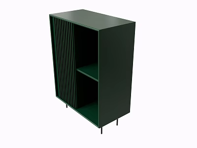Modern Dark Green Decorative Cabinet Featuring Open Shelves And Thin Legs 3d model