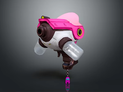 Cute Pink And White Robot Toy With Transparent Arms Yellow Eyes And Pink Head 3d model