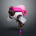 Cute Pink And White Robot Toy With Transparent Arms Yellow Eyes And Pink Head