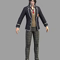 A Man Wearing Navy Blue Blazer Red Tie And Plaid School Uniform Pants