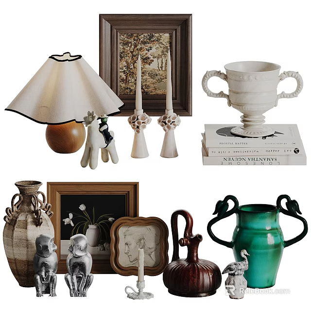 Vintage Decorative Ornament Set With Lamp Candle Holders Vases And Figurines 3d model 