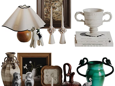 Vintage Decorative Ornament Set With Lamp Candle Holders Vases And Figurines 3d model