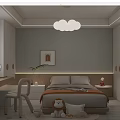 Modern Kids Room Interior With Bed Desk Chair Ceiling Lamp And Stuffed Toys