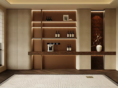 Luxury Built In Wine Cabinet With Warm Ambient Lights For Home Wine Storage And 3d model