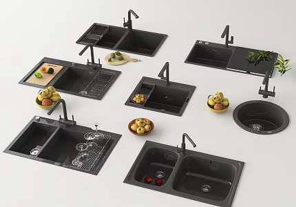 Modern Kitchen Sink Vegetable Washing Basin Gas Stove Range Hood Kitchen Supplies Faucet Fruit Kitchen Appliances 3d model