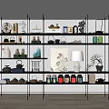 Ornaments Combination Bookshelf Bookcase Teapot 3d model