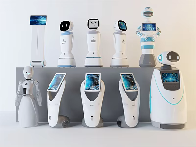 Intelligent Robots With Interactive Touch Screens Different Sizes And Designs On 3d model