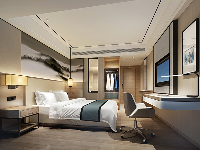 New Chinese Room Hotel Room 3d model