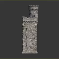 Medieval Stone Castle Gate Tower with Archway Windows and Stone Walls Structure