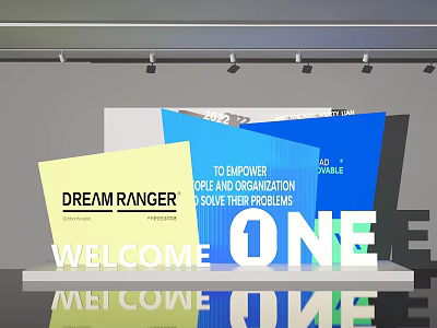 Activity Exhibition Wall Featuring Colorful Display Boards With Inspiring Welcome Messages 3d model