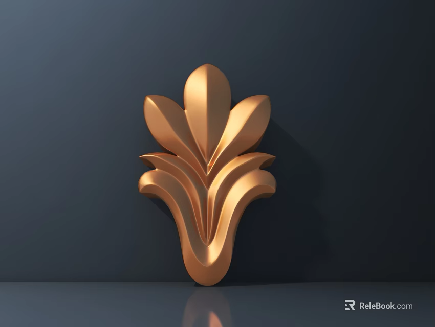 Intricate Golden Leaf Shaped Carving Decorative Design On Dark Background Surface 3d model