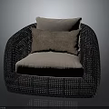 Modern Black Woven Chair With Beige Cushion And Brown Decorative Pillow
