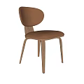 Minimalist Modern Dining Chair With Brown Leather Seat And Wooden Curved Backrest