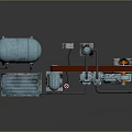 Industrial Mechanical Equipment With Blue Tank Conveyor Belt And Pipes