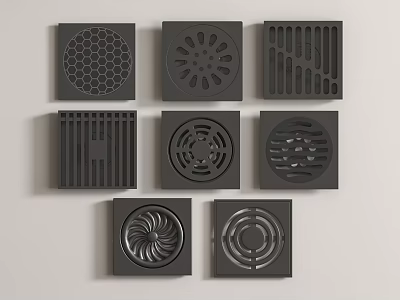 Bathroom Drains With Various Pattern Designs 3d model