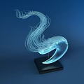 Modern Blue Glass Decorative Ornament Set With Curved Wave Shapes And Black Bases