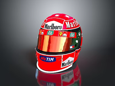 Red Racing Car Helmet With Marlboro TIM Ferrari Brand Logos For Driver 3d model