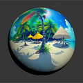 Cartoon Beach Scene With Palm Trees Blue Sky White Clouds And Turquoise Water