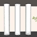 Three Silver Perforated Columns in Minimalist Indoor Space with Modern Design and Potted Plant