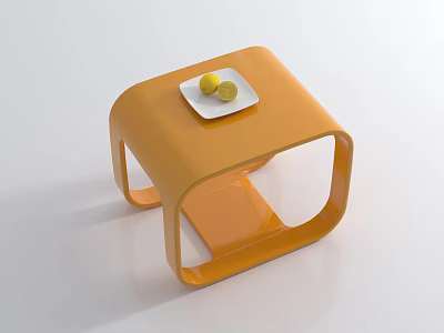 Modern Orange Coffee Table with White Plate Holding Fresh Lemons on White Surface 3d model