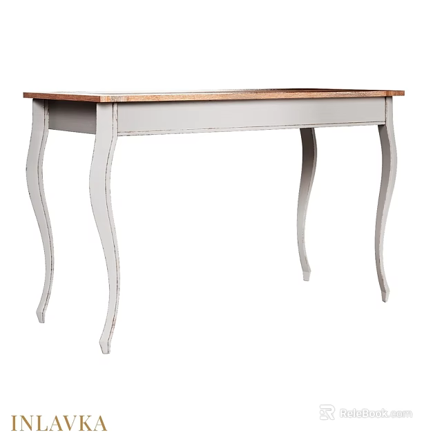 Elegant Vintage Dining Table With Wooden Top And White Curved Legs Design 3d model 