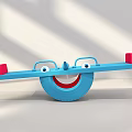 Blue Kids Seesaw With Smiley Face Red Seats And Round Tire Base