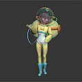 Game Movie Character 3D Model With Blue Hair Astronaut Helmet Yellow Bodysuit Blue Boots Backpack