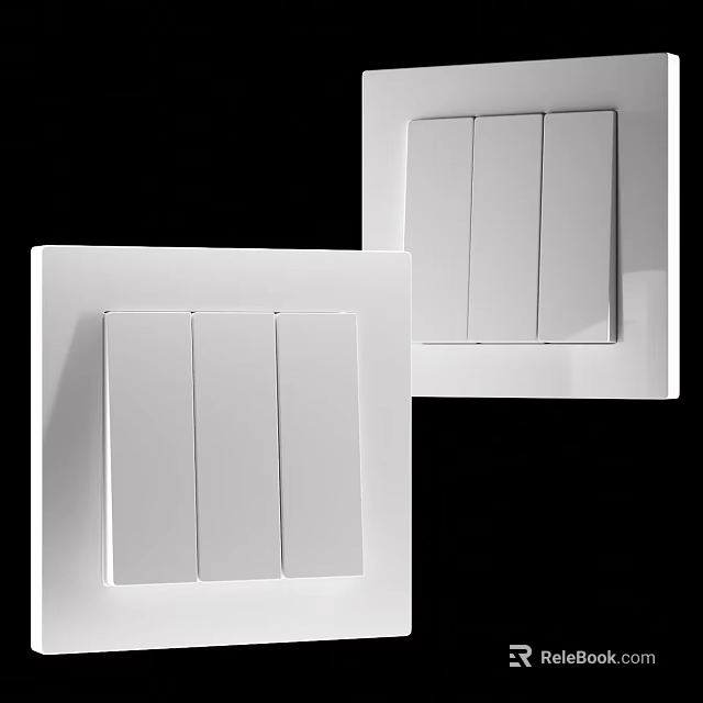 Modern White Switch Panel With Three Switches And Sleek Design For Home Interior 3d model