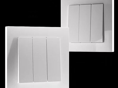 Modern White Switch Panel With Three Switches And Sleek Design For Home Interior 3d model