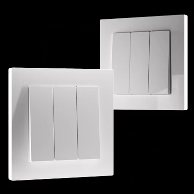 Modern White Switch Panel With Three Switches And Sleek Design For Home Interior 3d model