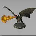 Detailed Mythical Dragon Figure Standing On Stone Base With Spread Wings And Flaming Breath