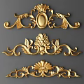 Golden Intricate Carved Decorations With Various Floral And Scroll Patterns 3d model