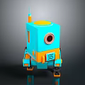 Turquoise And Orange Robot With Camera Lens Antenna And Mechanical Legs
