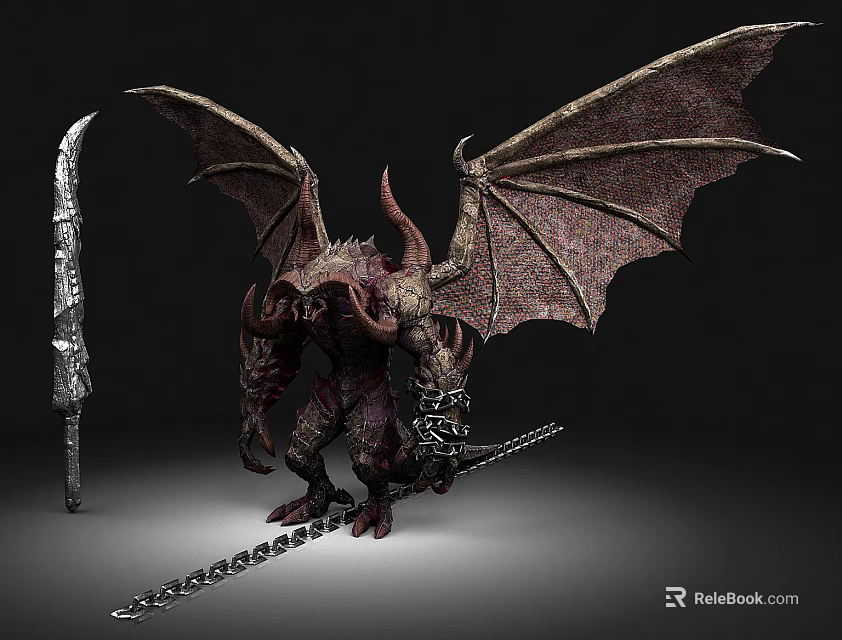 Game Movie Character Demon With Muscular Body Large Wings And Chain Sword 3d model 