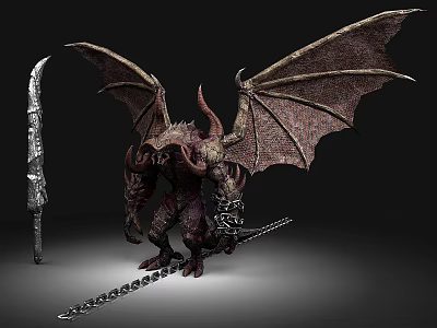Game Movie Character Demon With Muscular Body Large Wings And Chain Sword 3d model