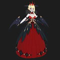 A Woman In Red Long Dress With Red Crown And Black Wings