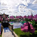 Lush Garden Landscape Design with Winding Paths Ponds and Scenic Pavilions