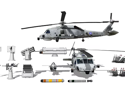Military Helicopter Display with Armaments Missiles Rockets and Machine Guns 3d model