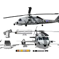 Military Helicopter Display with Armaments Missiles Rockets and Machine Guns