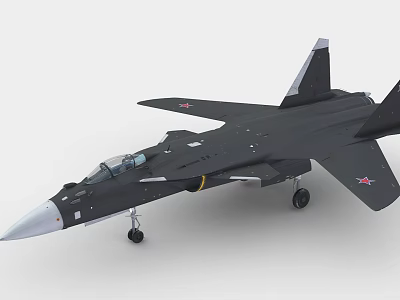 Modern Black Fighter Jet Featuring Cockpit Red Star Emblems And Aerodynamic Wings 3d model