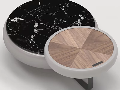 Modern Round Coffee Table With Black Marble And Wooden Top Design 3d model