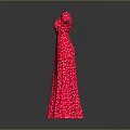 Red Polka Dot Maxi Dress with V Neck Short Sleeves and Waist Belt