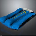 Blue Inflatable Mattress With Yellow Lines And White Pillow Comfortable For Daily Use