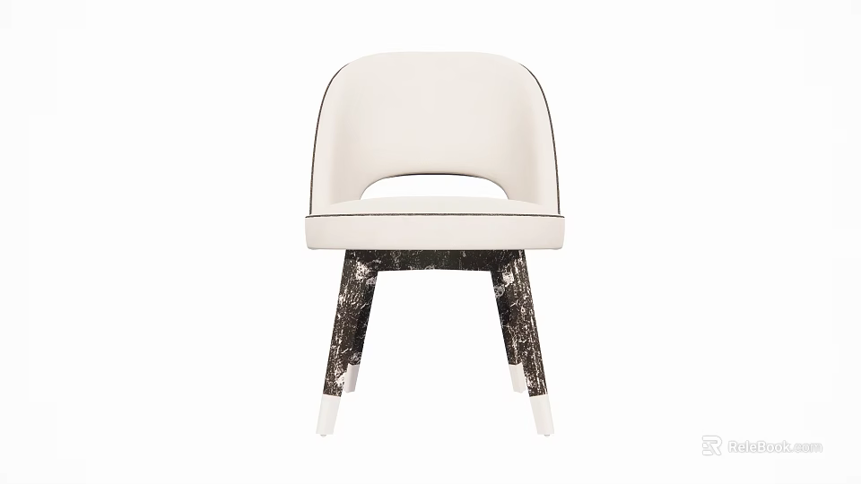 Modern Table and Chair Set with White Curved Backrest and Patterned Legs 3d model 