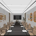 Modern Service Hall Interior With Reception Counter Waiting Area Seats And Wall Decorations