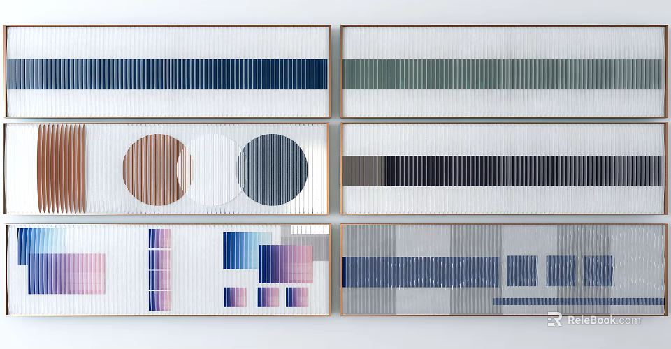 Abstract Wall Art Paintings With Geometric Patterns Stripes Circles And Colorful Tones 3d model 