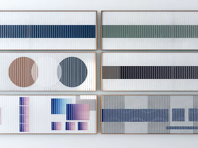 Abstract Wall Art Paintings With Geometric Patterns Stripes Circles And Colorful Tones 3d model