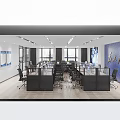 Modern Public Office Space With Cubicles Black Office Chairs Large Windows And City View
